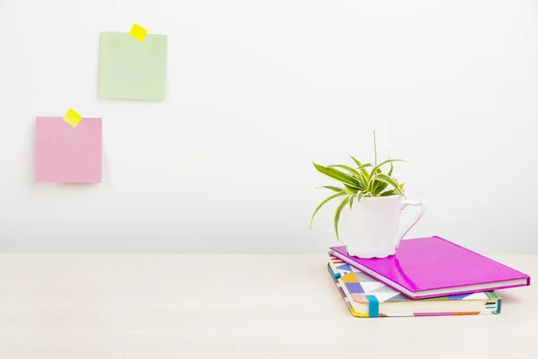 Tidy Workspace Setup, Bureau apparatuur, Smart Office Arrangement, Studietafel, Notities maken, Verse kamer ontwerpen, Georganiseerd tafelblad, Recycling Materialen — Stockfoto