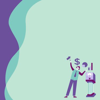 İşadamı Tek Başına Raporları ve Yeni Finansal Fikirleri Sunuyor. Çalışan Blazer 'ı kendi başına kullanıyor. Eski şaşırtıcı düşüncelerini gösteriyor..