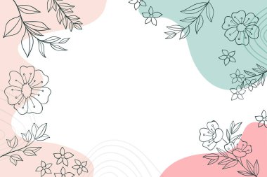 Boş çerçeve, soyut modernize edilmiş şekiller, çiçekler ve yapraklarla süslenmiş. Çok Renkli Çizgi Sembolleriyle çevrili Boş Modern Sınır Keyifle Düzenlendi.