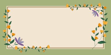 Renkli çiçekler ve ahenkli düzenlenmiş yeşilliklerle süslenmiş boş bir çerçeve. Boş Poster Sınırı Çevrili Çok Renkli Buket Düzenli Keyifle.