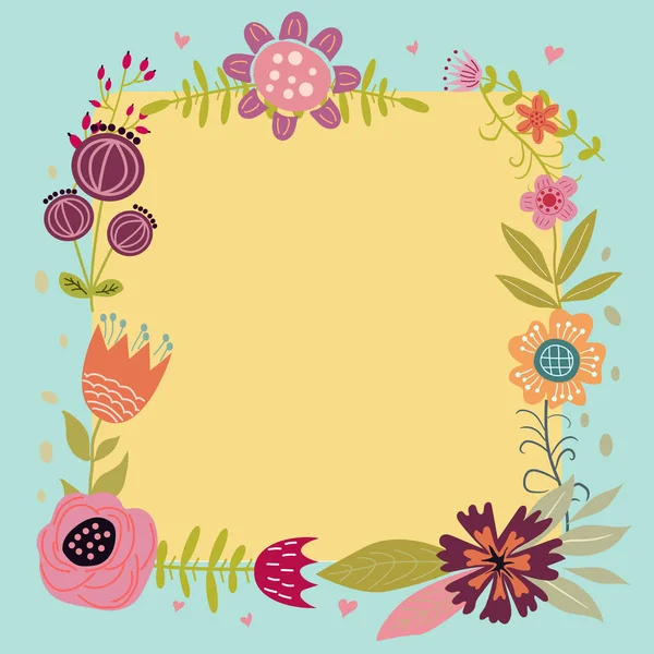 Blank Frame Decorated With Colorful Flowers And Foliage Arranged Harmoniously. Empty Poster Border Surrounded By Multicolored Bouquet Organized Pleasantly. — Stock Vector
