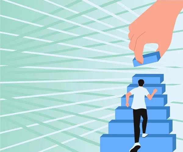 Gentleman beklimmen trap geval proberen te bereiken doelen hand te helpen vertegenwoordigen Teamwork. Man loopt naar boven Grote trappen Definitie van vooruitgang en verbetering. — Stockvector