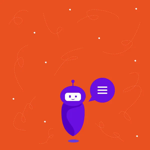 Cute Floating Robot Telling Us New Wonderful Information In A Chat Cloud. Adorable Flying Mechanical Person Drawing Saying Old Amazing Advice . — Stock vektor