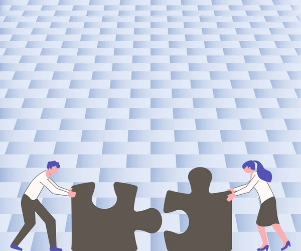 Kollegor Conencting Two Pieces of Jigsaw Puzzle Together Visar lagarbete. Lagkamrater Att hitta ledtrådar Tillsammans Visar Team Samarbete. — Stock vektor