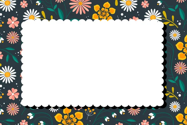 Blank Frame Decorated With Abstract Modernized Forms Flowers And Foliage. Empty Modern Border Surrounded By Multicolored Line Symbols Organized Pleasantly. — Stockvektor