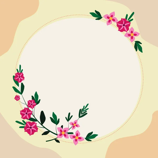 Blank Frame Decorated With Colorful Flowers And Foliage Arranged Harmoniously. Empty Poster Border Surrounded By Multicolored Bouquet Organized Pleasantly. — Vetor de Stock