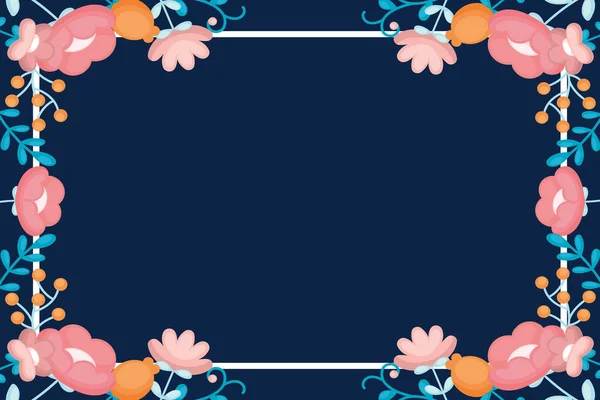 Blank Frame Decorated With Colorful Flowers And Foliage Arranged Harmoniously. Empty Poster Border Surrounded By Multicolored Bouquet Organized Pleasantly. — Stock vektor