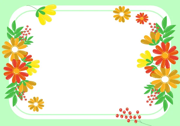 Blank Frame Decorated With Abstract Modernized Forms Flowers And Foliage. Empty Modern Border Surrounded By Multicolored Line Symbols Organized Pleasantly. — Stock Vector