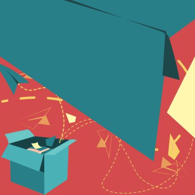 Uçan Kağıt Uçaklarla Kutuyu Aç Yeni Özgür Fikirler Sunar. Açığa çıkan Sandık Origami Uçurtmaları Gökyüzüne doğru Yüzüyor