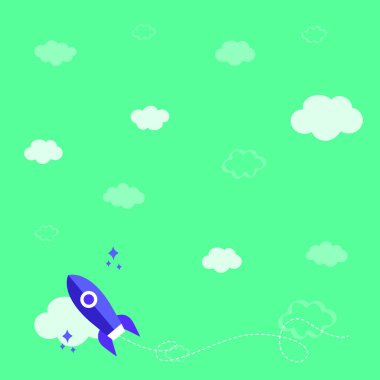 Roket gemisi hızla dış uzaya doğru fırlatılıyor. Uzay gemisi gökyüzüne doğru yüksekten uçuyor. Uzay mekiği çizgi filmi havada süzülüyor..