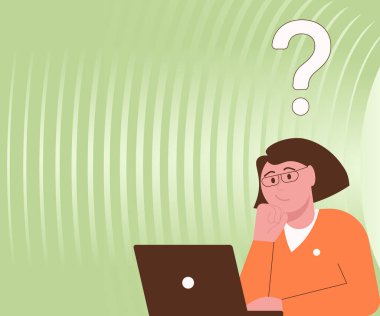 Kadın Beyin Fırtınası Yeni Çözümler Çiziyor. Etrafı soru işaretleriyle çevrili. Kadın Problme 'u çözmek için başka yollar arıyor. Problem Çözme Yetenekleri