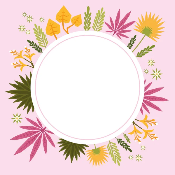 Blank Frame Decorated With Abstract Modernized Forms Flowers And Foliage. Empty Modern Border Surrounded By Multicolored Line Symbols Organized Pleasantly. — Stock Vector