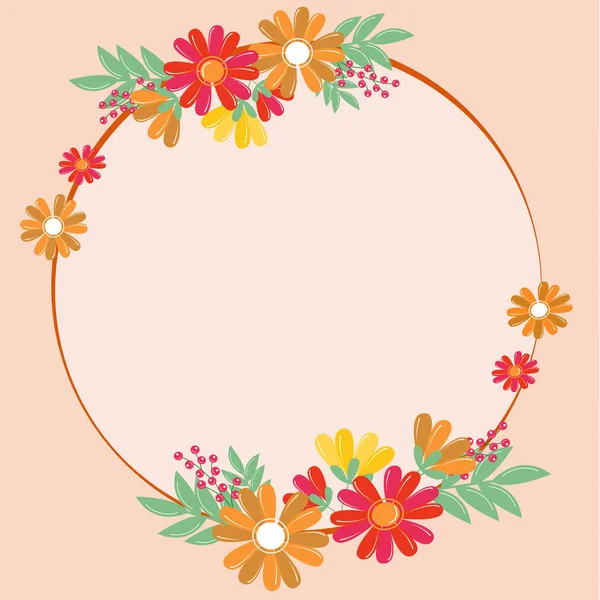 Blank Frame Decorated With Colorful Flowers And Foliage Arranged Harmoniously. Empty Poster Border Surrounded By Multicolored Bouquet Organized Pleasantly. — Wektor stockowy