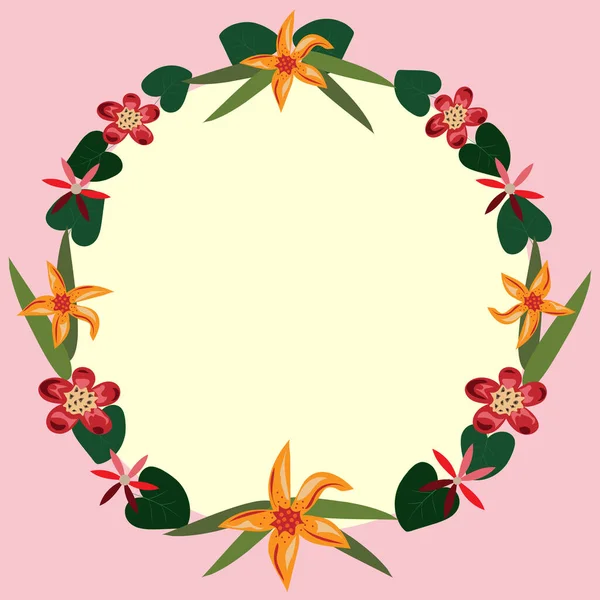 Blank Frame Decorated With Colorful Flowers And Foliage Arranged Harmoniously. Empty Poster Border Surrounded By Multicolored Bouquet Organized Pleasantly. — Wektor stockowy