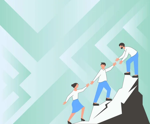 U Collega 's beklimmen naar boven Mountain Reaching Success Presenteren Teamwork. Partners Walking Up Peak Achieving Progress Presenteren van gecombineerde inspanningen. — Stockvector