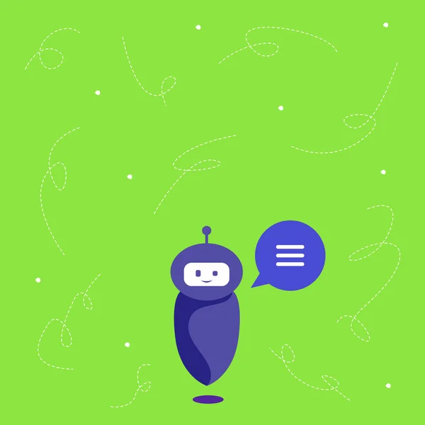 Cute Floating Robot Telling Us New Wonderful Information In A Chat Cloud. Adorable Flying Mechanical Person Drawing Saying Old Amazing Advice . — Stock vektor