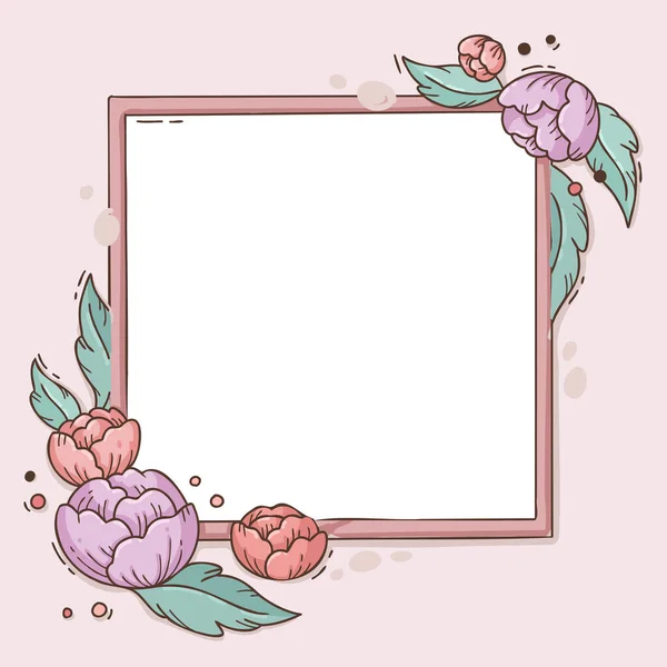 Blank Frame Decorated With Abstract Modernized Forms Flowers And Foliage. Empty Modern Border Surrounded By Multicolored Line Symbols Organized Pleasantly. — Vettoriale Stock