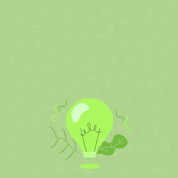 技術のアイデアを示す植物シェルと照明電球図面。機械的および技術的なアイデアを示す枝記号のデザインと光るランプ. — ストックベクタ