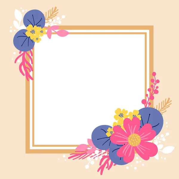 Blank Frame Decorated With Abstract Modernized Forms Flowers And Foliage. Empty Modern Border Surrounded By Multicolored Line Symbols Organized Pleasantly. — Stockvektor