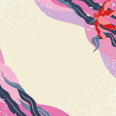 Boş çerçeve, soyut modernize edilmiş şekiller, çiçekler ve yapraklarla süslenmiş. Çok Renkli Çizgi Sembolleriyle çevrili Boş Modern Sınır Keyifle Düzenlendi.