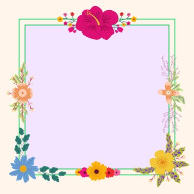 Boş çerçeve, soyut modernize edilmiş şekiller, çiçekler ve yapraklarla süslenmiş. Çok Renkli Çizgi Sembolleriyle çevrili Boş Modern Sınır Keyifle Düzenlendi.