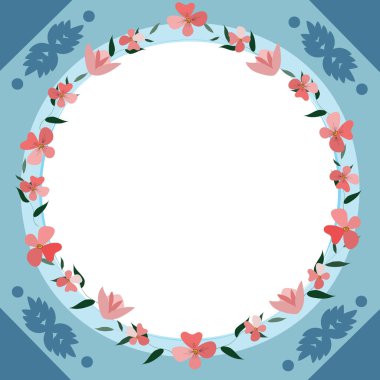 Boş çerçeve, soyut modernize edilmiş şekiller, çiçekler ve yapraklarla süslenmiş. Çok Renkli Çizgi Sembolleriyle çevrili Boş Modern Sınır Keyifle Düzenlendi.