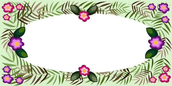 Blank Frame Decorated With Abstract Modernized Forms Flowers And Foliage. Empty Modern Border Surrounded By Multicolored Line Symbols Organized Pleasantly. — Vetor de Stock