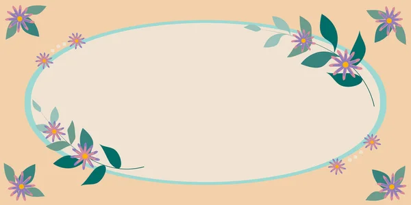 Blank ram dekorerad med fÃ ¤rgglada blommor och Foliage arrangerade harmoniserat. Tomma affisch gränsen Omgiven av flerfärgad bukett organiserad Trevligt. — Stock vektor