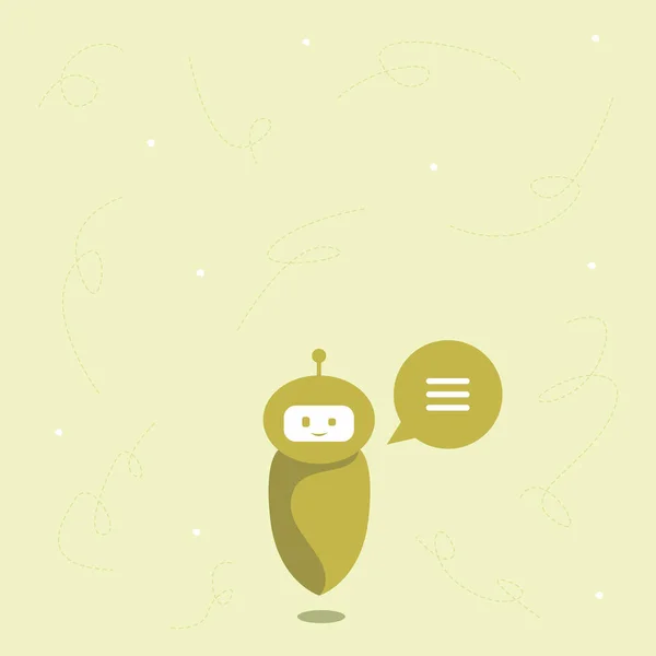 Cute floating Robot Telling Us New Wonderful Information In A Chat Cloud ( 영어 ). 놀라운 조언을 하는 사랑 스러운 날아다니는 기계 인간 . — 스톡 벡터