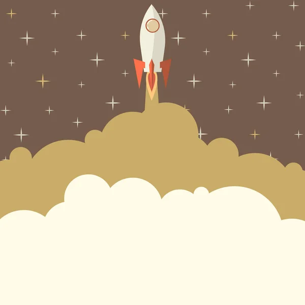Rocket Ship Launching Fast Straight Up To The Outer Space. Spaceship Drawing Flying High At Sky. Space Shuttle Cartoon Floating At The Air. — Stock Vector