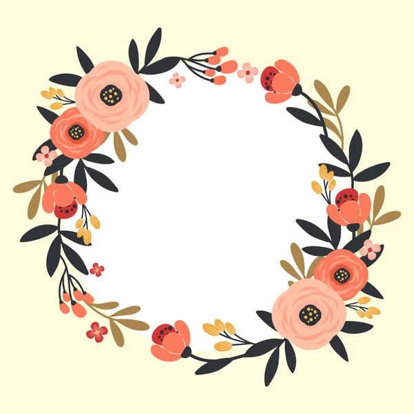 Blank Frame Decorated With Colorful Flowers And Foliage Arranged Harmoniously. Empty Poster Border Surrounded By Multicolored Bouquet Organized Pleasantly. — Stock Vector