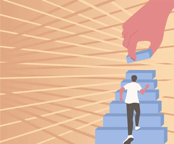 Gentleman Climbing Up Stair Case Trying To Reach Goals Hand Helping Representing Teamwork. Man Running Upwards Big Stairs Defining Progress And Improvement. — Wektor stockowy