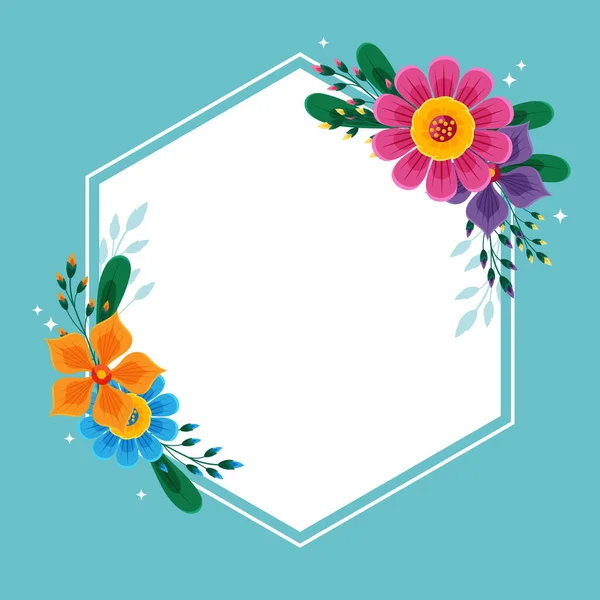 Blank Frame Decorated With Colorful Flowers And Foliage Arranged Harmoniously. Empty Poster Border Surrounded By Multicolored Bouquet Organized Pleasantly. — Stock Vector