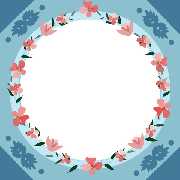 Blank Frame Decorated With Abstract Modernized Forms Flowers And Foliage. Empty Modern Border Surrounded By Multicolored Line Symbols Organized Pleasantly. — Stock Vector