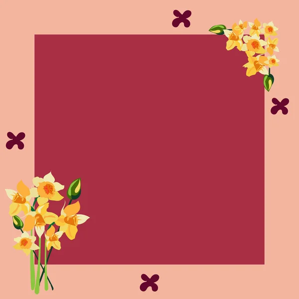 Blank Frame Decorated With Abstract Modernized Forms Flowers And Foliage. Empty Modern Border Surrounded By Multicolored Line Symbols Organized Pleasantly. — Stock Vector