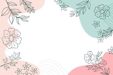 Boş çerçeve, soyut modernize edilmiş şekiller, çiçekler ve yapraklarla süslenmiş. Çok Renkli Çizgi Sembolleriyle çevrili Boş Modern Sınır Keyifle Düzenlendi.