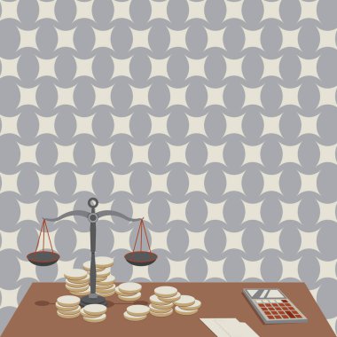 Madeni Para Hesaplayıcısı ile çevrili denge terazisi Finansal İpotekleri Sayıyor. Hesaplama Ölçümleri yoluyla Tahmini Mali İşler. Masa Para Sunuyor Ölçülüyor.