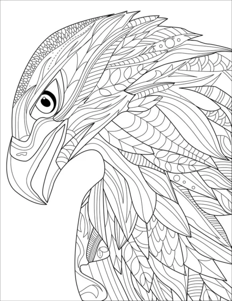 Eagle Head Line Drawing With Geometric Detailed Coloring Book idea — Stock Vector