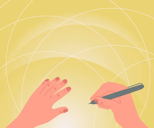 Руки с помощью карандашных стратегических новейших инновационных креативных планов. Palms Holding Writing Pen Planning Успешная карьера в будущем. — стоковый вектор