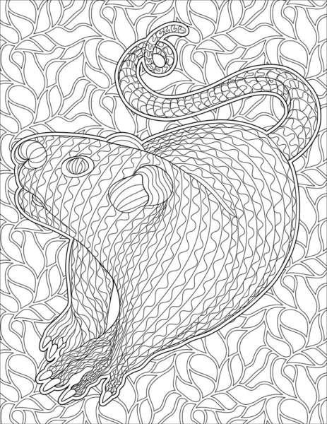 Dibujo de línea de rata con patrón de fondo geométrico para colorear idea de libro — Archivo Imágenes Vectoriales