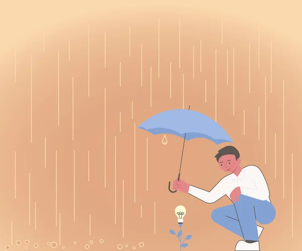 Gentleman Holding Umbrella Growing Flower Representing New Project Ideas Garantizar el éxito del futuro. El hombre mantiene la planta mostrando estrategias innovadoras que crean éxito. — Vector de stock