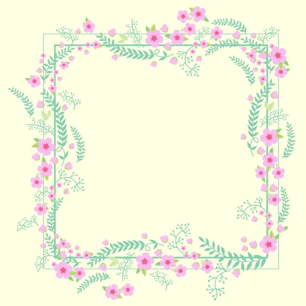 Blank Frame Decorated With Abstract Modernized Forms Flowers And Foliage. Empty Modern Border Surrounded By Multicolored Line Symbols Organized Pleasantly. — Vetor de Stock
