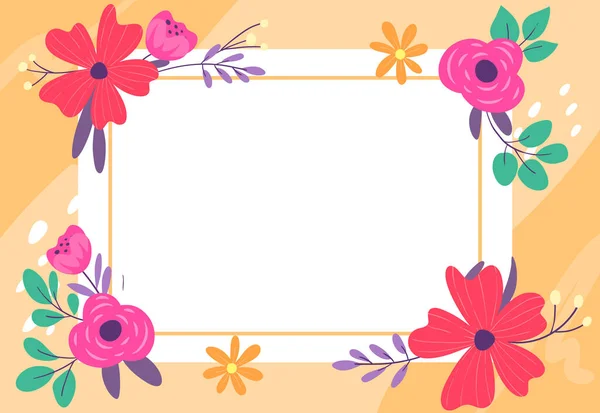 Blank Frame Decorated With Abstract Modernized Forms Flowers And Foliage. Empty Modern Border Surrounded By Multicolored Line Symbols Organized Pleasantly. — Vetor de Stock