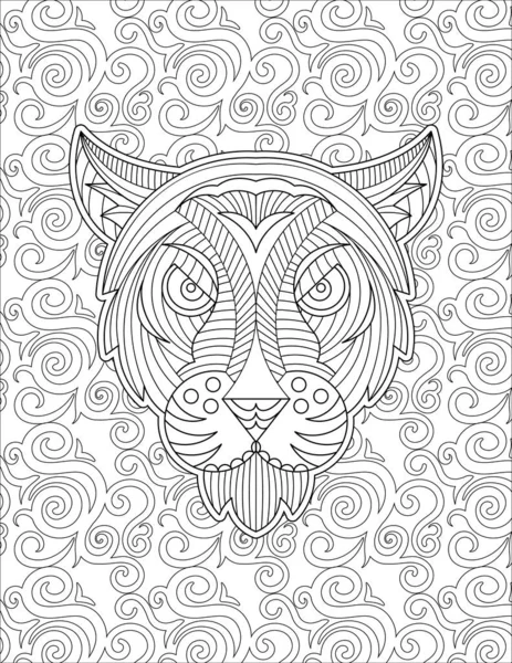 Cara de tigre con detalles geométricos Dibujo de línea Libro para colorear idea — Vector de stock