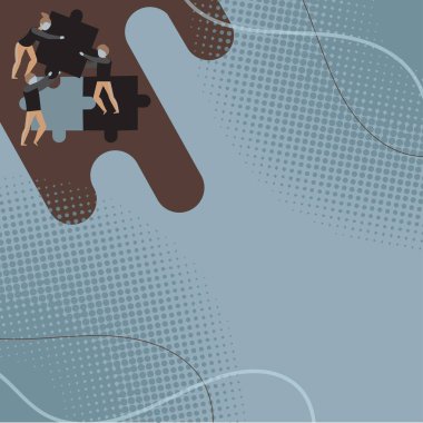 Bulmaca Parçası Tutma Ekibi 'nin sorunu çözmek için birbirlerine yardım edişinin tasviri. Grup Çizimi Oyun Masası Arkadaşlarıyla İşbirliği Yapıyor.