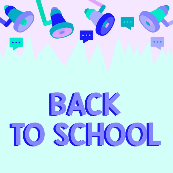 Handwriting text Back To School. Business idea is the period relating to the start of a new school year Tablet Drawing With Megaphone Making New Announcement To A Chat Box. — Stock Photo, Image