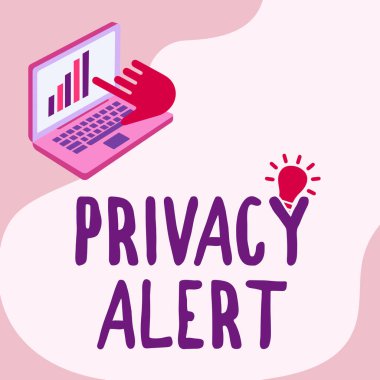 Mahremiyet Alarmını gösteren metin işareti. Kullanıcıyı, verilerinizi çalabilecek risklere karşı uyarır Laptop Çizim Grafiği Büyüyen Elleri Gösterme Ekranı.