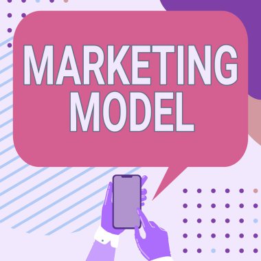 Metin başlığı Pazarlama Modelini sunar. Satış Gezici Çizim Olumlu Yorumlar ve İyi Konuşma Baloncuğu 'ndaki çok değişkenli gerilemeler gibi istatistiksel analizler anlamında kavram