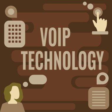Voip Teknolojisini gösteren bir tabela. Kavram, telefonun ulaşım aracı olarak interneti kullanmak anlamına gelir. Geleceğe Yönelik Fikirlere Yönelik Yenilikçi Kadın aramaları için.