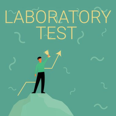 İlham Laboratuvarı Testi 'ni gösteren metin. Teste tabi tutulan maddelerden tıbbi teşhisin belirlenmesiyle ilgili bir kelime işadamı çiziyor Büyük Kaya 'da Gururla Duran Kupa.
